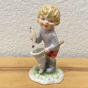 Vintage GOEBEL Boy Fishing Boy Catching A Fish Collectible Figurine TMK6